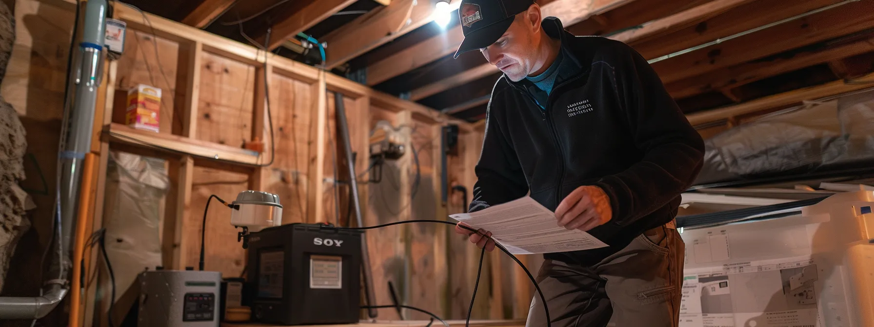 Professional vs DIY Radon Testing in Calgary 2 a professional radon inspector methodically measures radon levels in a modern homes basement, surrounded by advanced testing equipment and clear documentation, capturing the essence of safety and compliance in an urban calgary setting.
