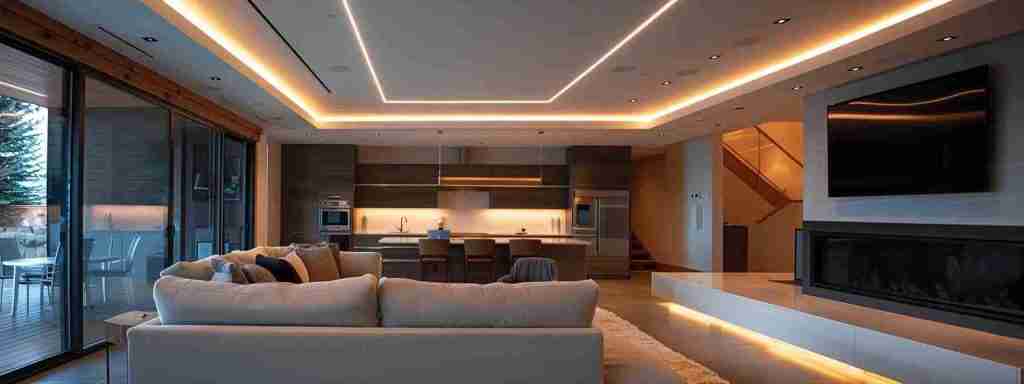 a modern calgary home interior, showcasing a sleek radon mitigation system installed in the basement, illuminated by focused overhead lighting, highlighting the thoughtful integration of technology into home safety.